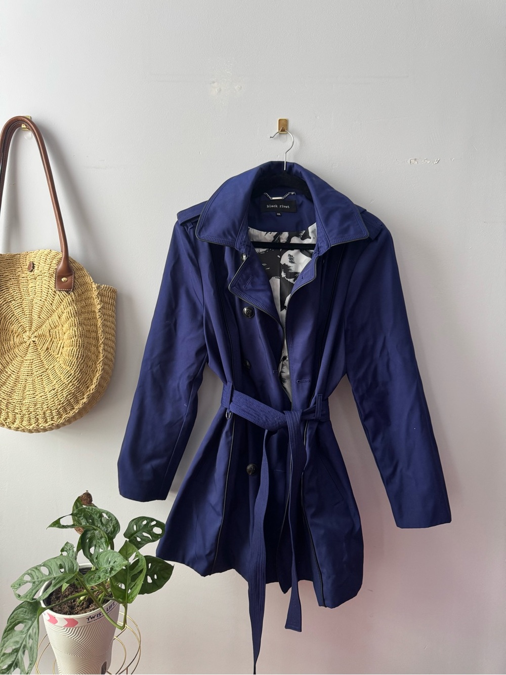 Black Rivet Navy Women’s Belted Trench Coat